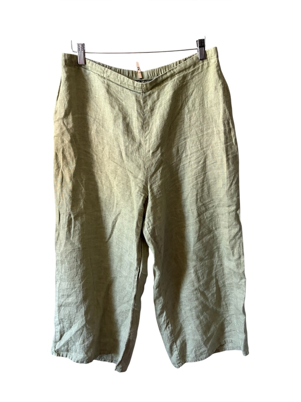 FLAX Linen Cropped Wide-Leg Pants Light Green Women’s Size Medium Boho lagenlook